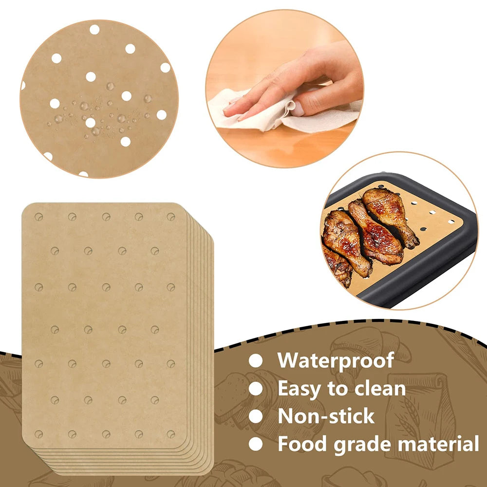 100Pcs Air Fryer Paper Liners – Non-Stick, Oil-Proof Disposable Baking Sheets for Ninja Food