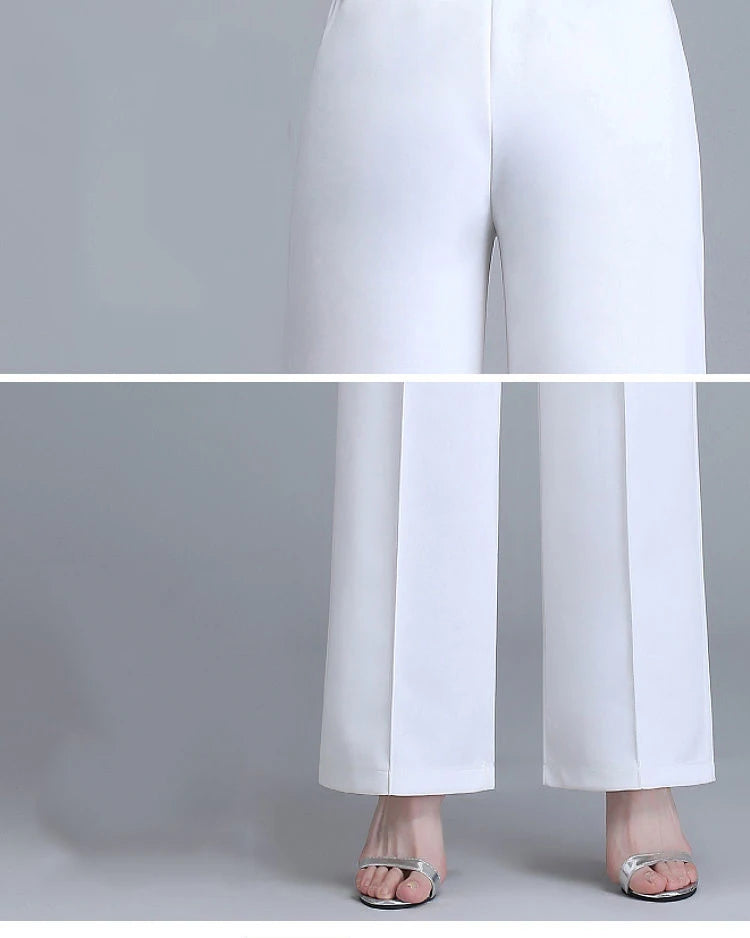 Khaki High-Waist Ice Silk Wide-Leg Trousers - Summer Design, Elegant Elastic Waist Baggy Pants for Women