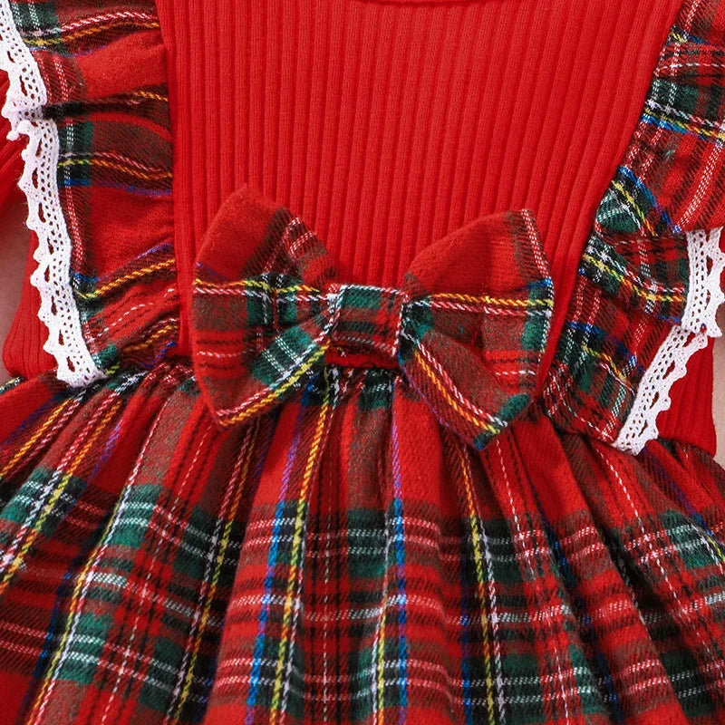 Baby Girl Birthday Dress – Long Sleeve Red Grid Princess Formal Outfit for 3 Months to 3 Years