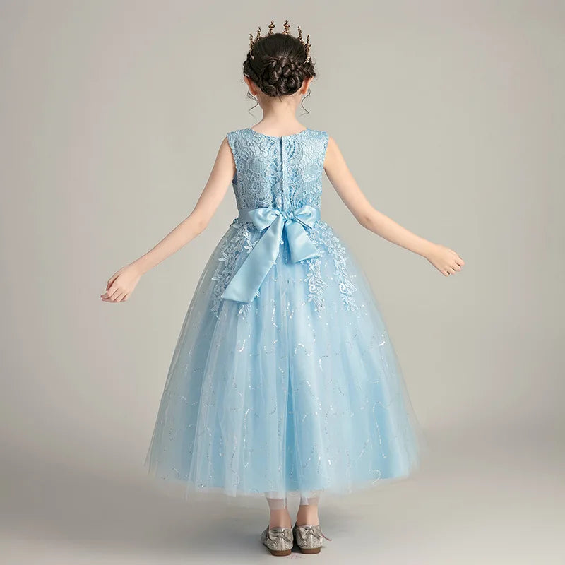 Girls' Elegant Evening Dress - Blue Princess Wedding Party Dress