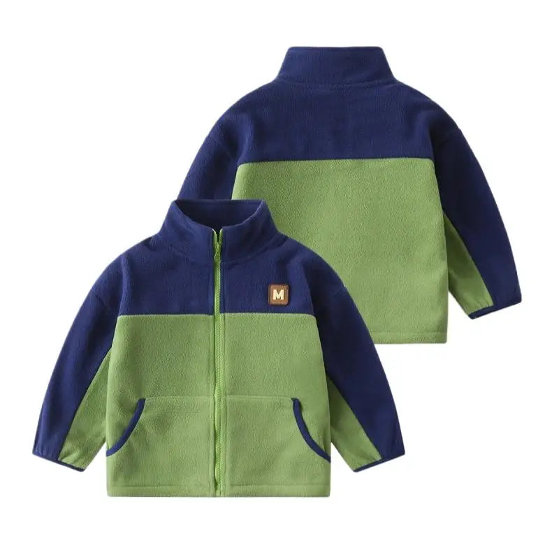 Autumn Winter Baby Boy Fleece Jacket – Letter Sticker & Zipper Coat