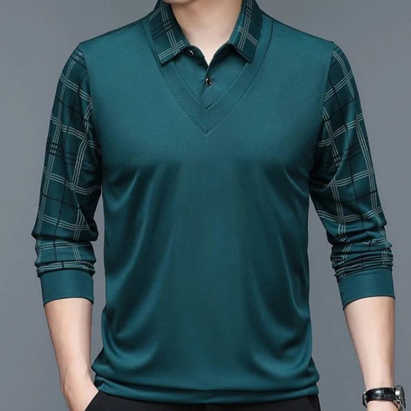 Spring New Long Sleeve POLO Men's T-shirt Lapel Loose Stripe Bottom Fashion Casual Pullover Clothes Business Button Shirts