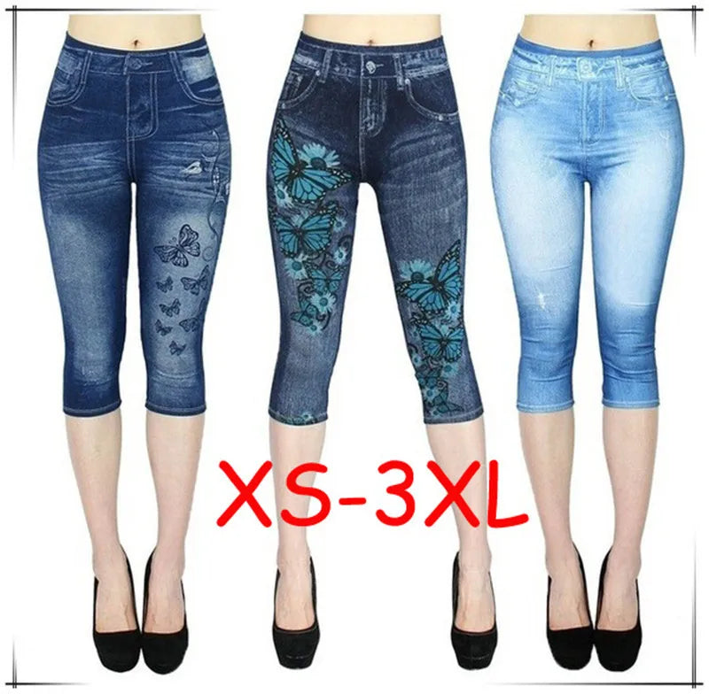 Spring Summer 2023 Women's Fashion High Waist Printed Skinny Capris Casual Pants