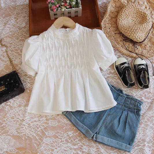 Korean Lace Collar White Blouse for Girls