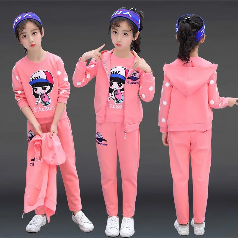 Fashion Girls' 3PCS Tracksuit Set - Vest, Coat & Pants for Autumn/Winter