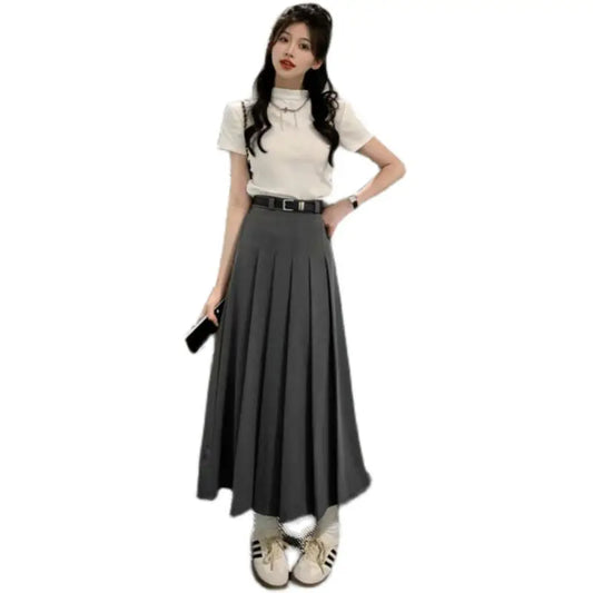 Korean Pleated A-Line Skirt for Petite Women