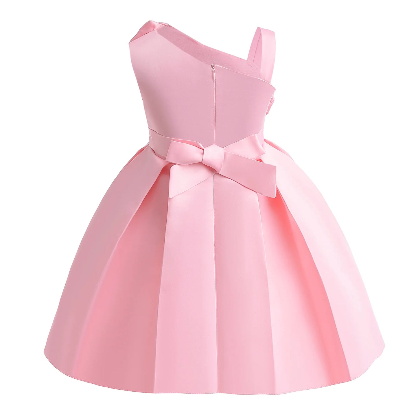 2024 Girls' One-Shoulder Satin Dress with Big Bow