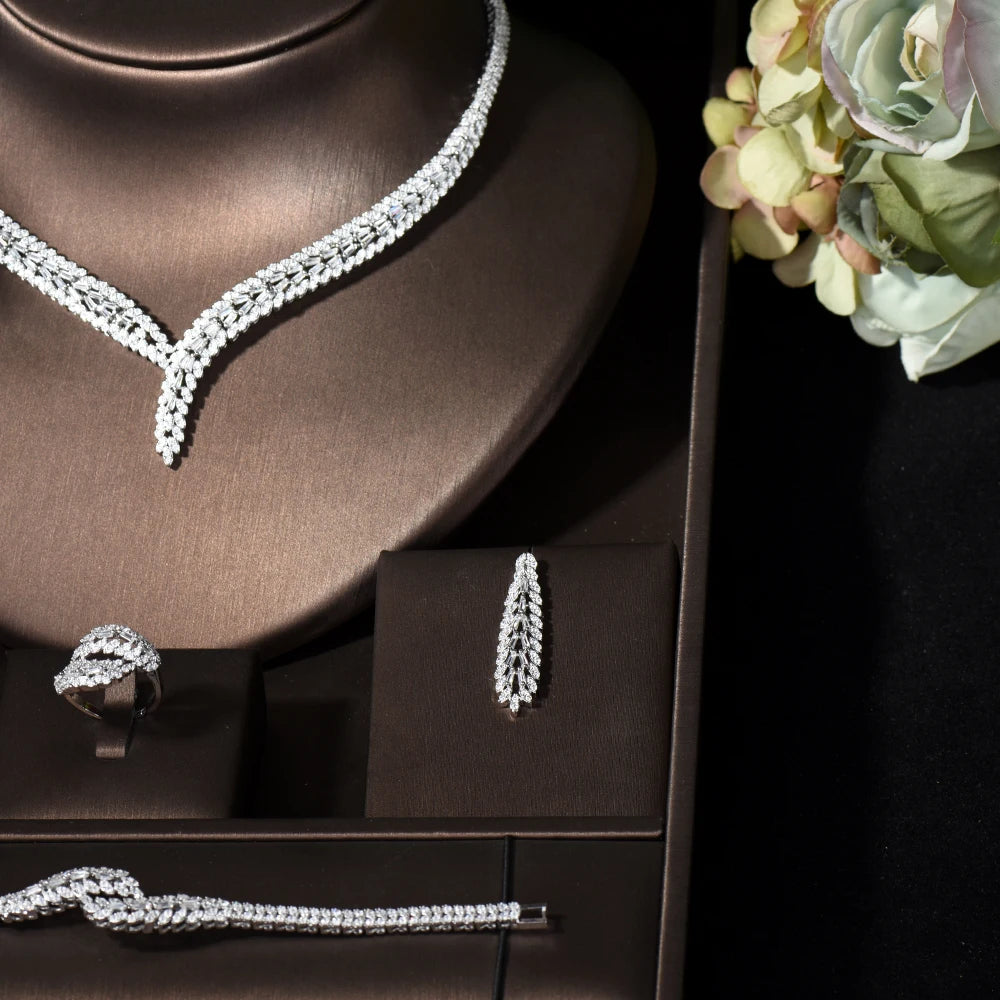 Classic CZ Bridal Jewelry Set – Rectangular Necklace & Earrings