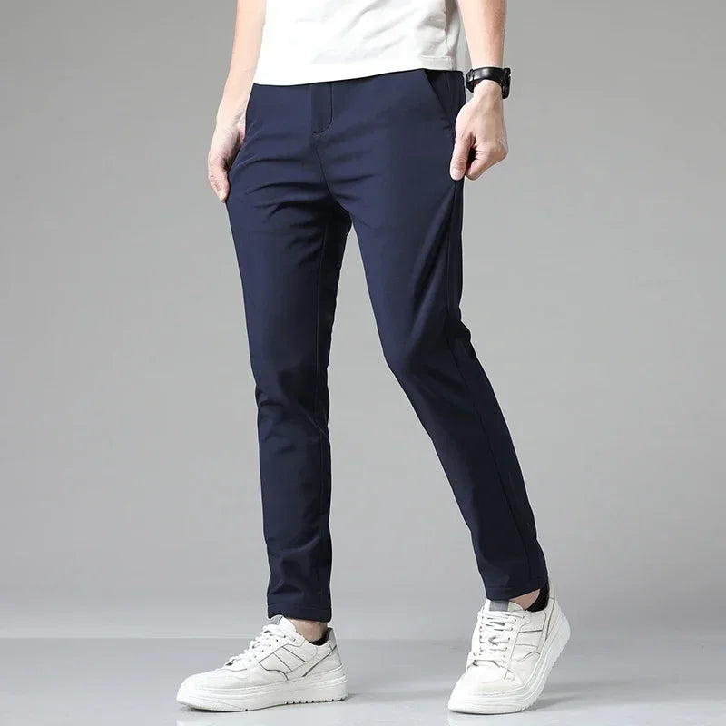 Pants Mens Stretch Korean Casual Slim Fit Elastic Waist Jogger Business Classic Trousers