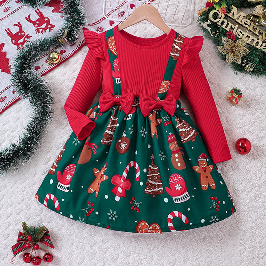 Girls' Christmas Two-Piece Dress – Autumn/Winter Holiday Outfit