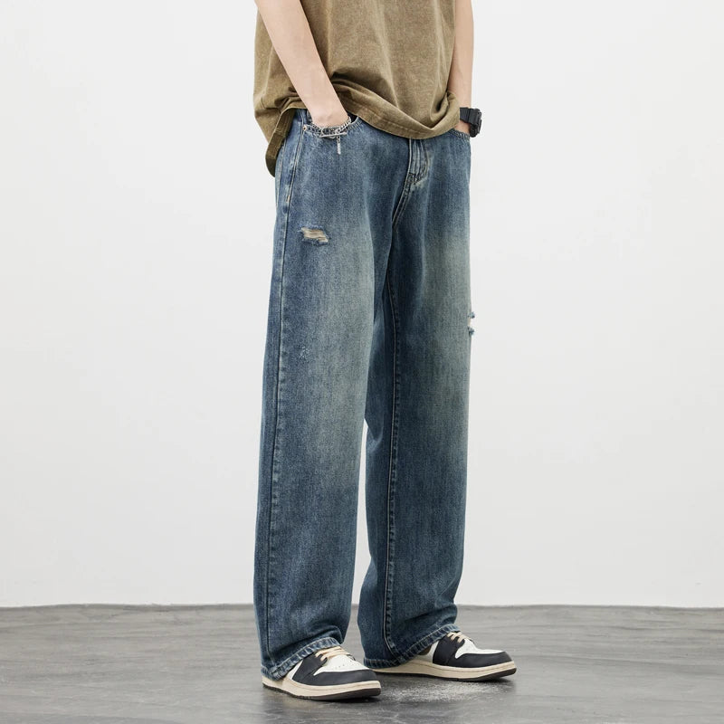 Men's Thin Baggy Jeans Summer Straight High Street Vintage Y2k Pants