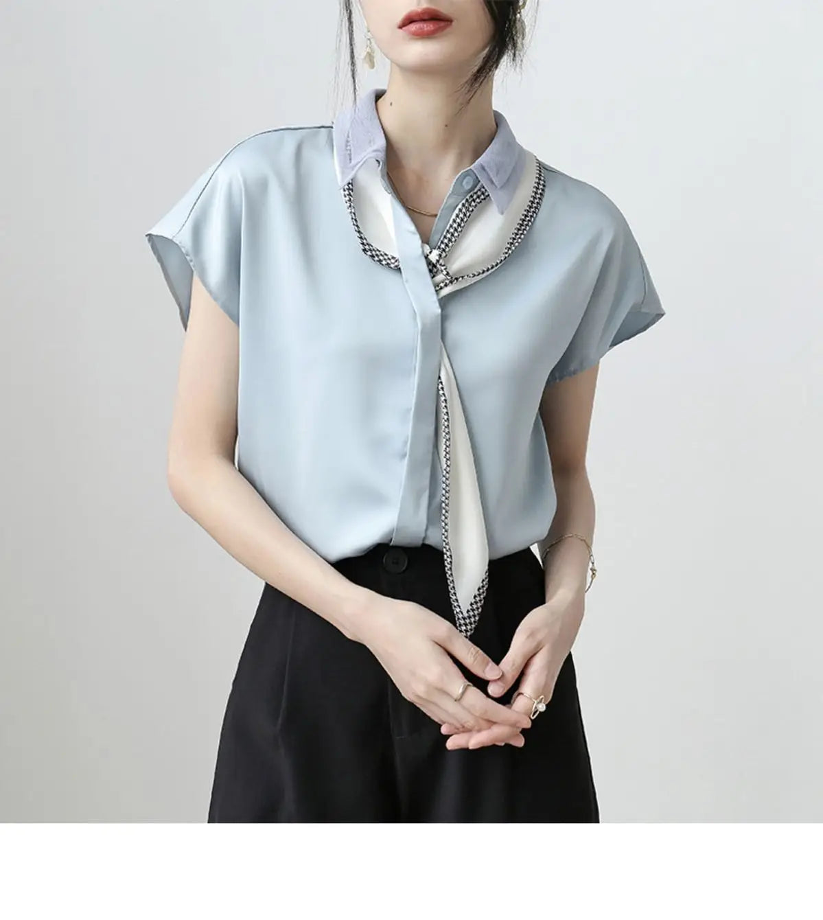 Women’s Summer Fashion Polo-Neck Chiffon Shirt – Short Sleeve Casual Tee for Office and All-Match Wear