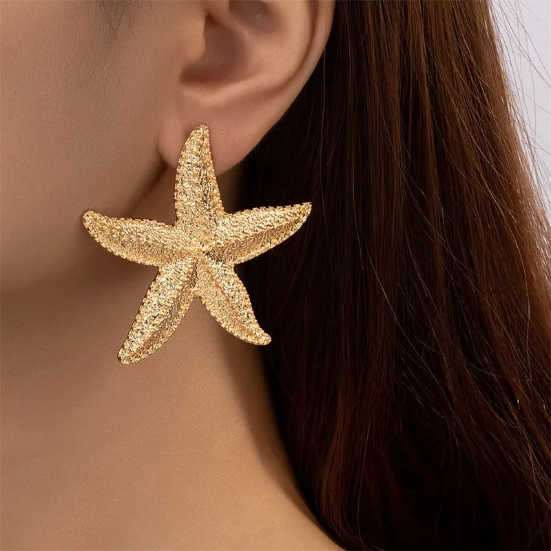 Trendy Gold Large Starfish Stud Earrings for Women