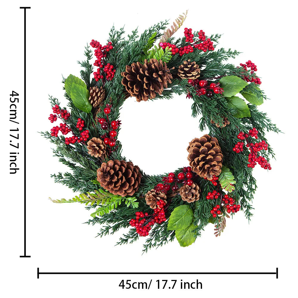 Handmade Christmas Wreath – Cypress Leaf, Red Berry, Pine, for Door or Wall Decor