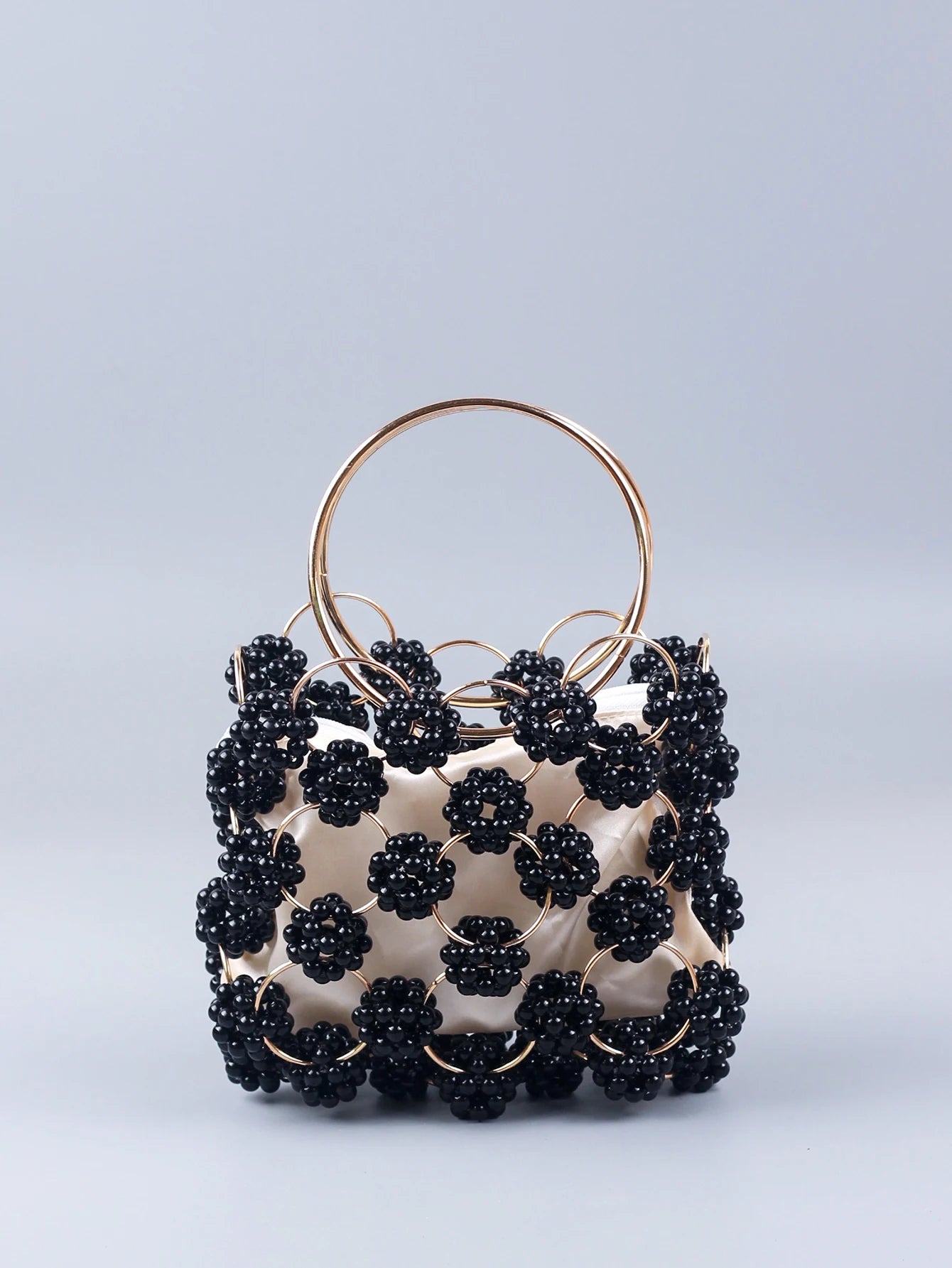 New Black Beaded Ball Handheld Bag – High Quality Hollow Out Fashion Women's Dinner Bag