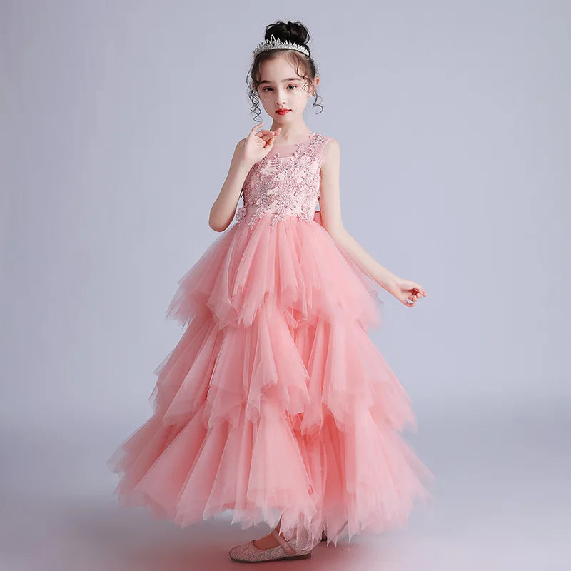 Girls' Summer Lace Birthday Party Dress - Princess Style