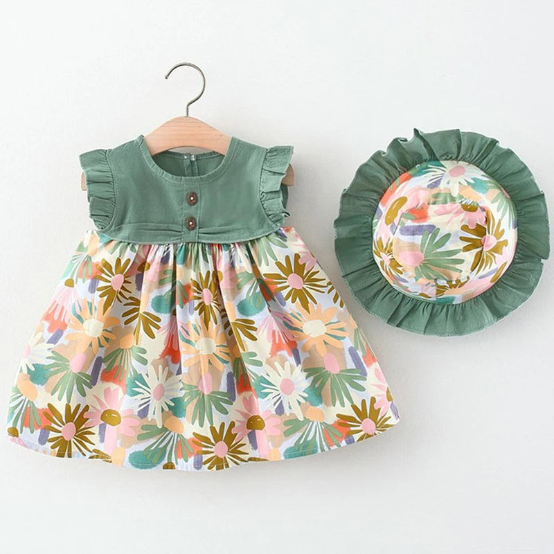 2-Piece Summer Toddler Dress Set - Korean Fashion with Hat