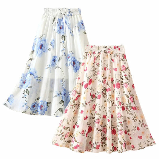 Floral Chiffon Long Skirt for Girls