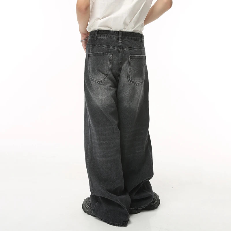 Vintage Men's Baggy Denim Trousers - Streetwear Wide-Leg Distressed Pants