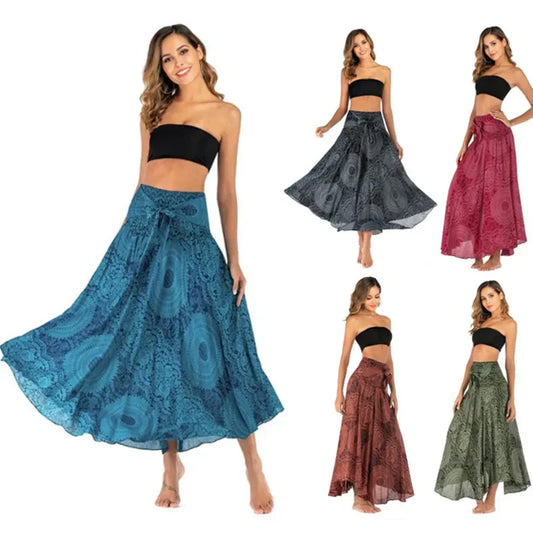 Summer Boho Vintage Long Maxi Skirt - Two-Way Beach Dress