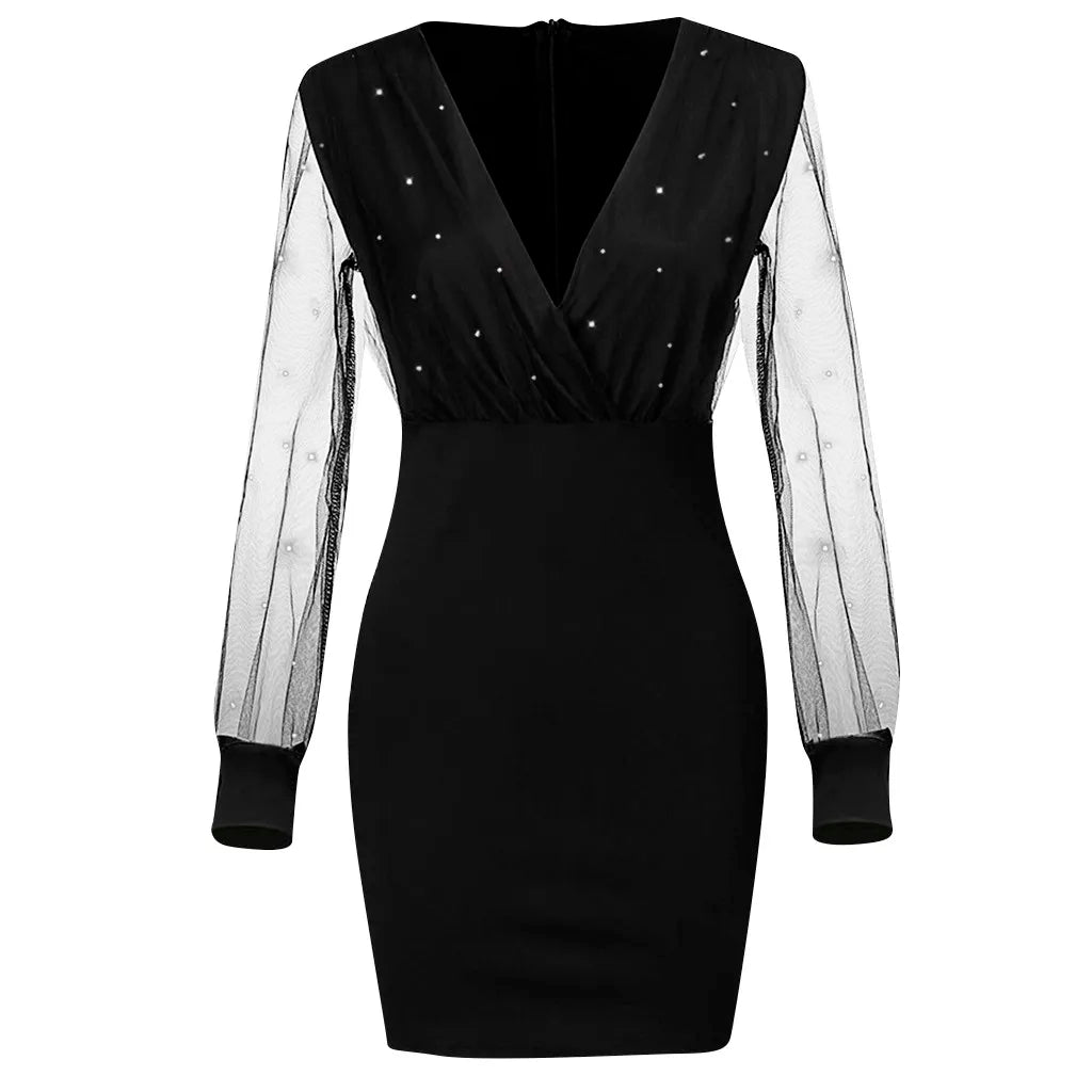 Women's Sexy Black Sequined Party Dress - Elegant Retro for Evening & Formal Events