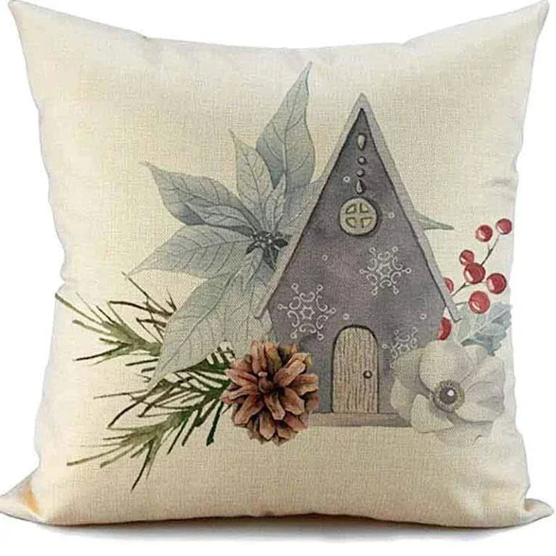 1PC Christmas Linen Pillowcase Cushion Cover – Customizable Home Sofa Decoration