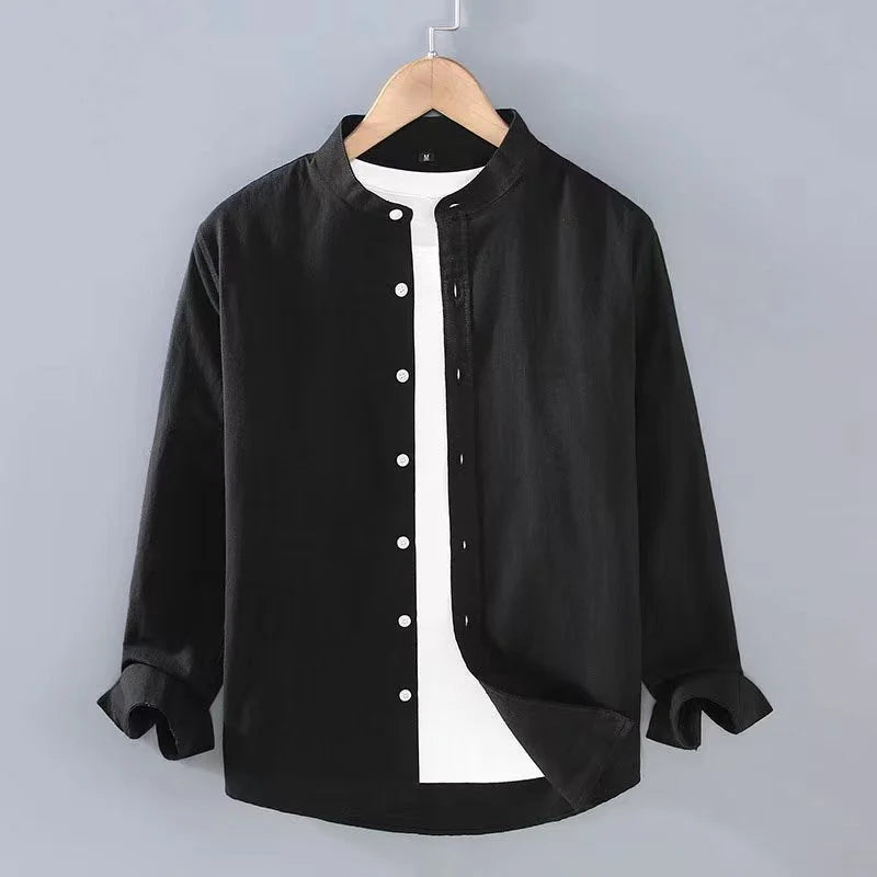 Long sleeve shirt stand collar long sleeve Henry shirt soft and comfortable men's shirt