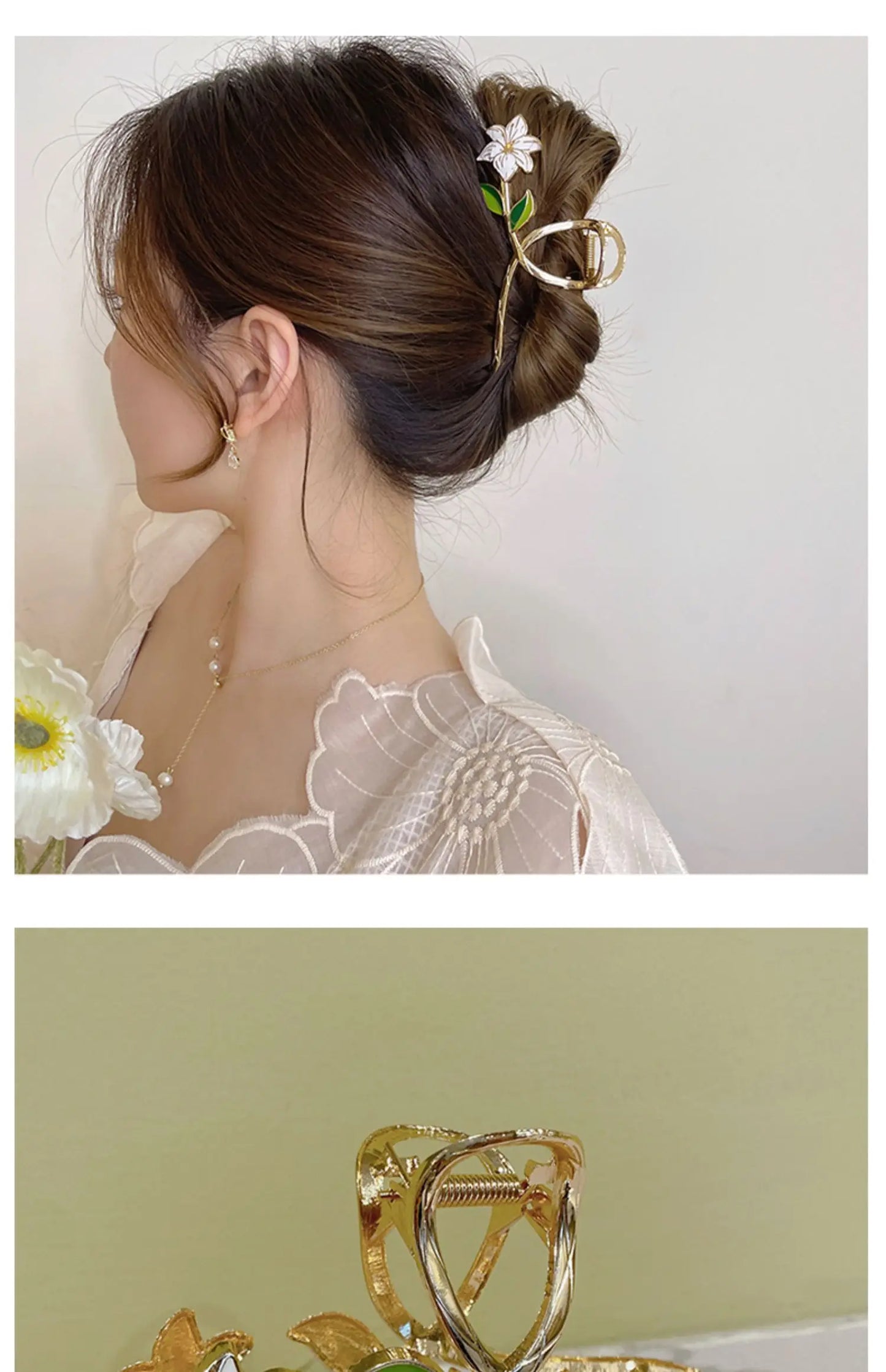 Elegant Gold Flower Metal Hair Claw - Women’s Barrette & Ponytail Clip