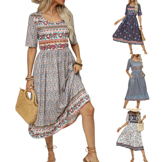 European & American Bohemian Print Long Dress