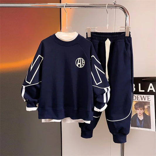 Boys' Autumn Tracksuit 2-Piece Set – Letter Print Top & Pants Outfit