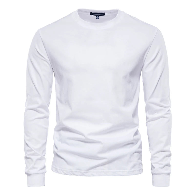 Solid Color Long Sleeve Cotton T-Shirt for Men