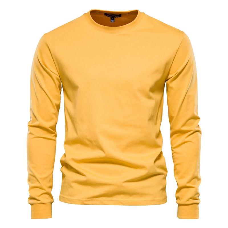 Solid Color Long Sleeve Cotton T-Shirt for Men