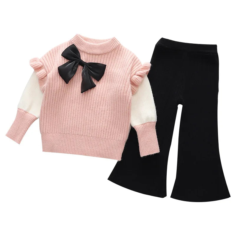 Girls' 2PCS Sweater & Flared Pant Set - Autumn/Winter Outfit