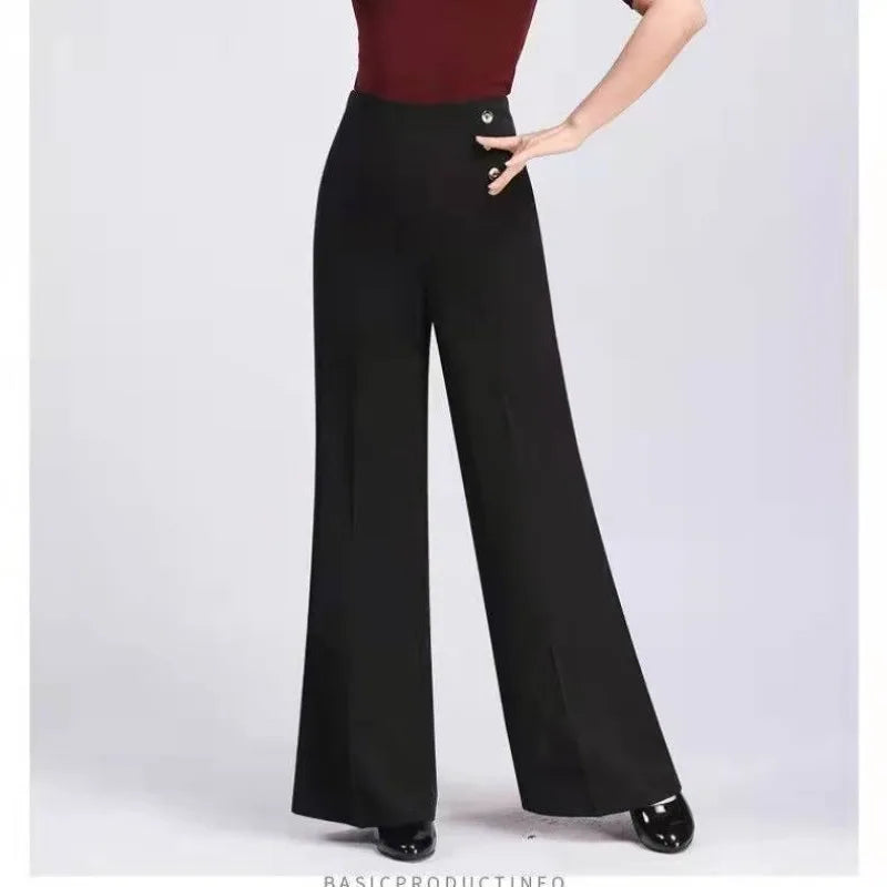 Women's High Waist Dance Pants – Buttoned, Elegant Modern Latin Practice Trousers for Spring and Autumn