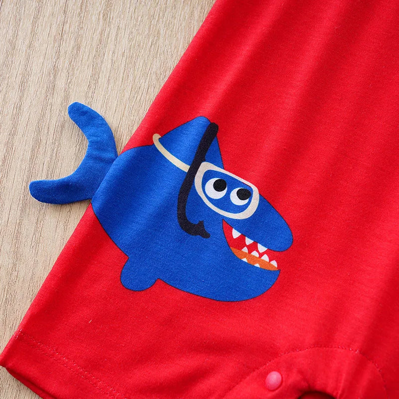 Newborn 3D Shark Print Jumpsuit – Cute Summer Strap Fake Two-Piece for Boys & Girls (0-18 Months)