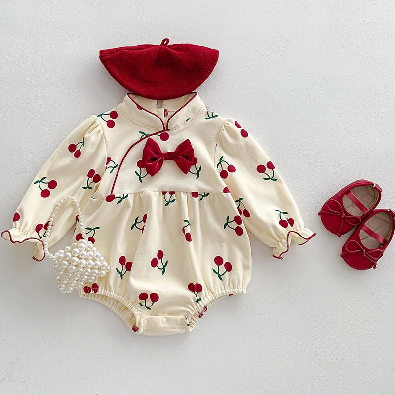 Newborn Baby Romper with Butterflies, Cherry etc – Long Sleeve Cotton Jumpsuit