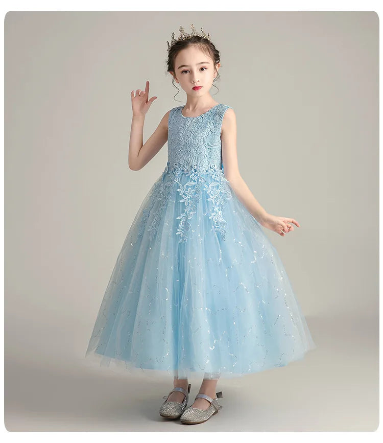 Girls' Elegant Evening Dress - Blue Princess Wedding Party Dress