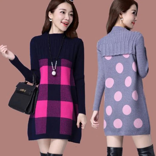 Women's Plaid Office Lady Dress – Autumn/Winter Loose-Fitting O-Neck