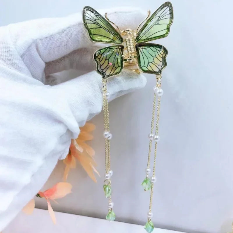 Fashion Butterfly Tassel Hairpin - Elegant Shark Clip for Women