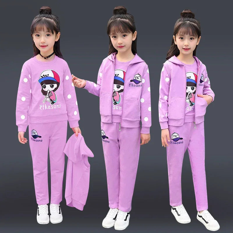 Fashion Girls' 3PCS Tracksuit Set - Vest, Coat & Pants for Autumn/Winter