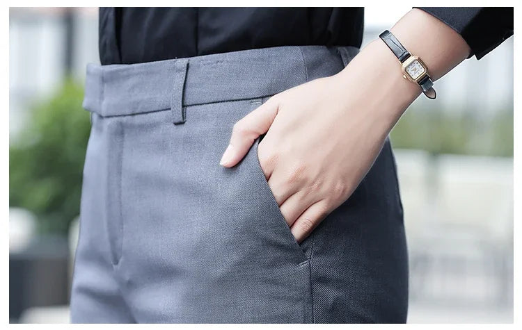 Black Gray High Waist Suit Pants for Women - Elegant Office Trousers