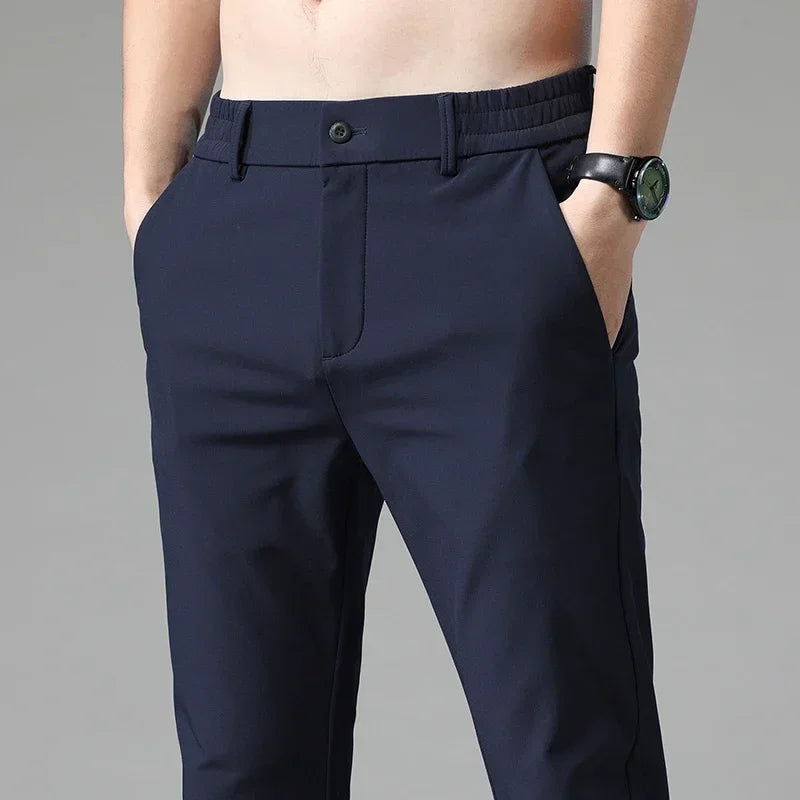 Pants Mens Stretch Korean Casual Slim Fit Elastic Waist Jogger Business Classic Trousers