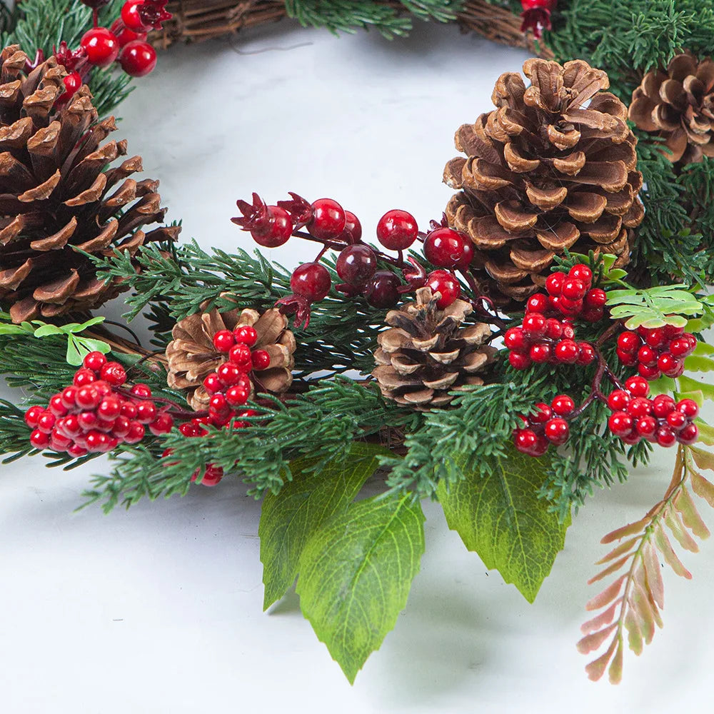 Handmade Christmas Wreath – Cypress Leaf, Red Berry, Pine, for Door or Wall Decor