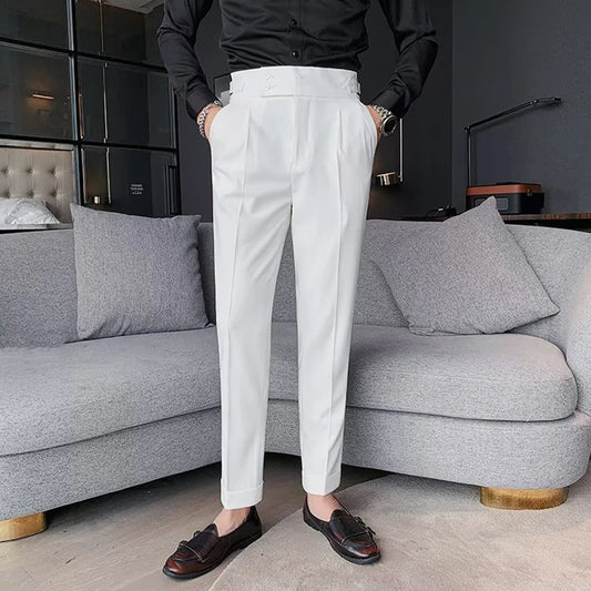 Men's Slim Fit High-Waist Office Trousers – Classic, Vintage-Inspired, with Pockets for a Sophisticated Look