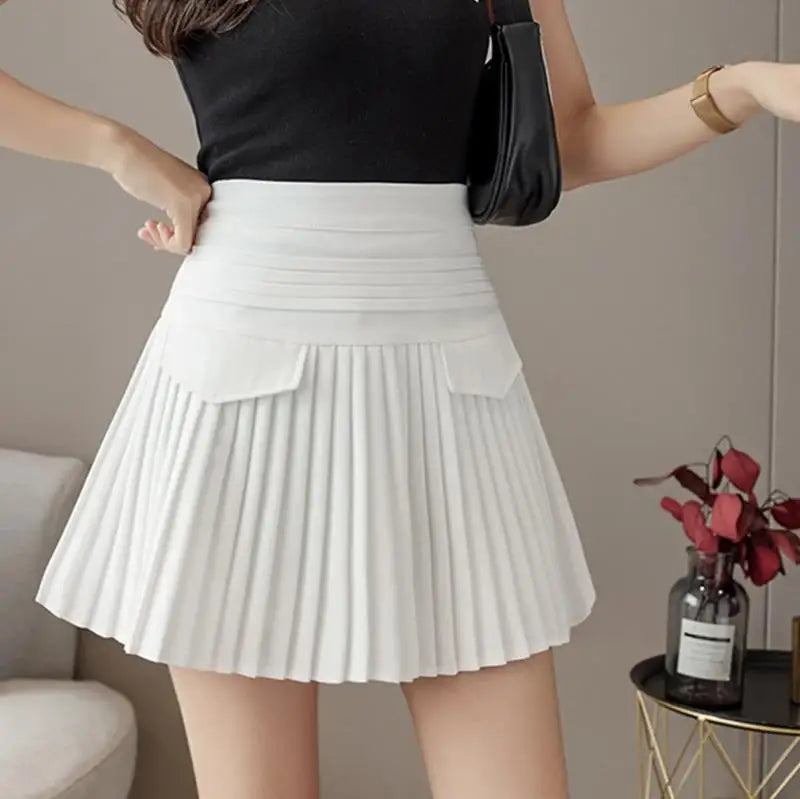 Summer White Pleated Mini Skirt - High Waist A-Line Korean Fashion