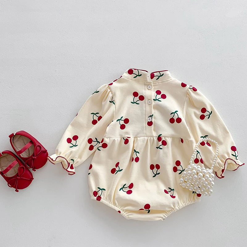 Newborn Baby Romper with Butterflies, Cherry etc – Long Sleeve Cotton Jumpsuit