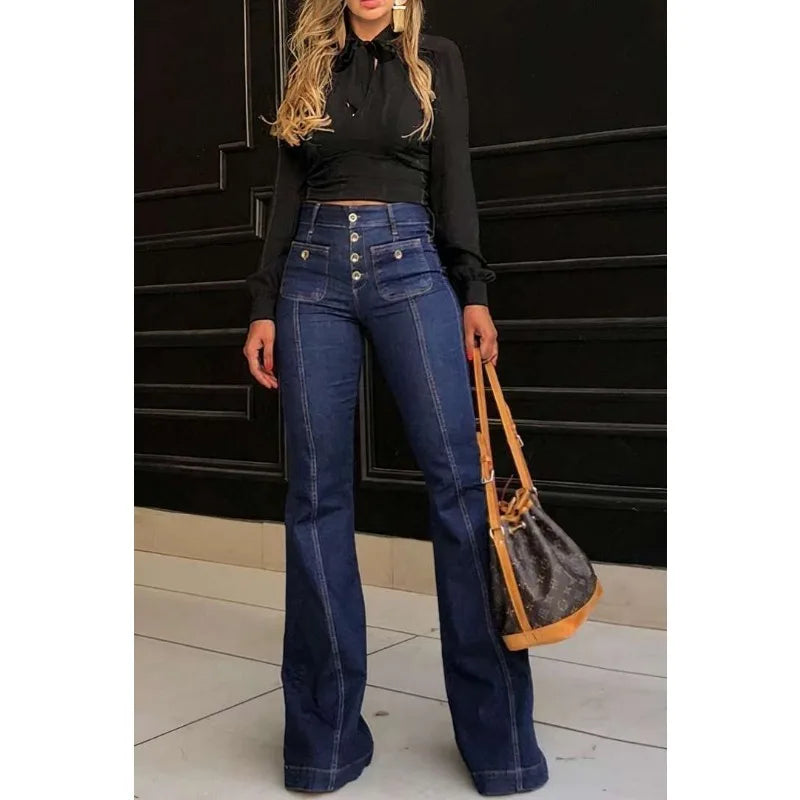 Spring/Summer Retro High Waist Stretch Bell-Bottom Denim Pants