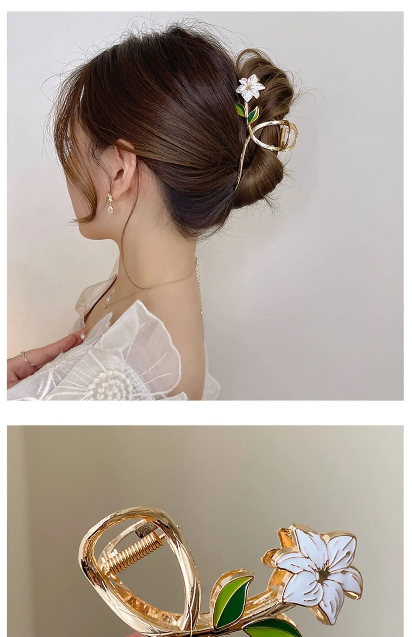 Elegant Gold Flower Metal Hair Claw - Women’s Barrette & Ponytail Clip