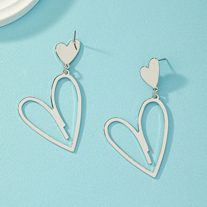 Trendy Double-Layer Heart Pendant Dangle Earrings - Bohemian Love Jewelry