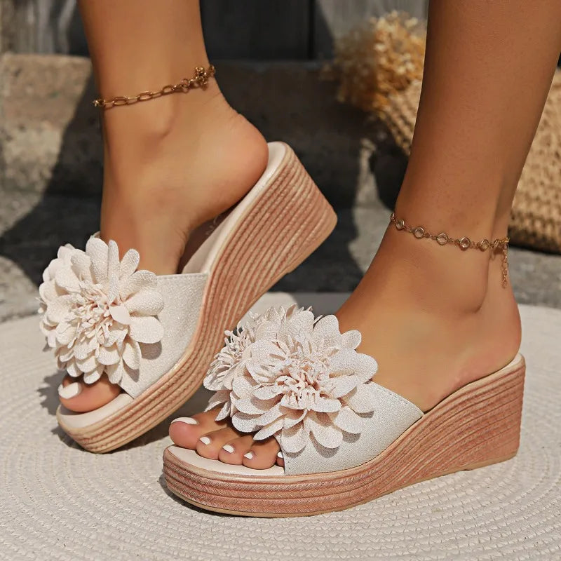 Luxury Wedge Sandals - Women's Designer Beach Platform Shoes, Flower High Heel Slippers for Summer Fashion